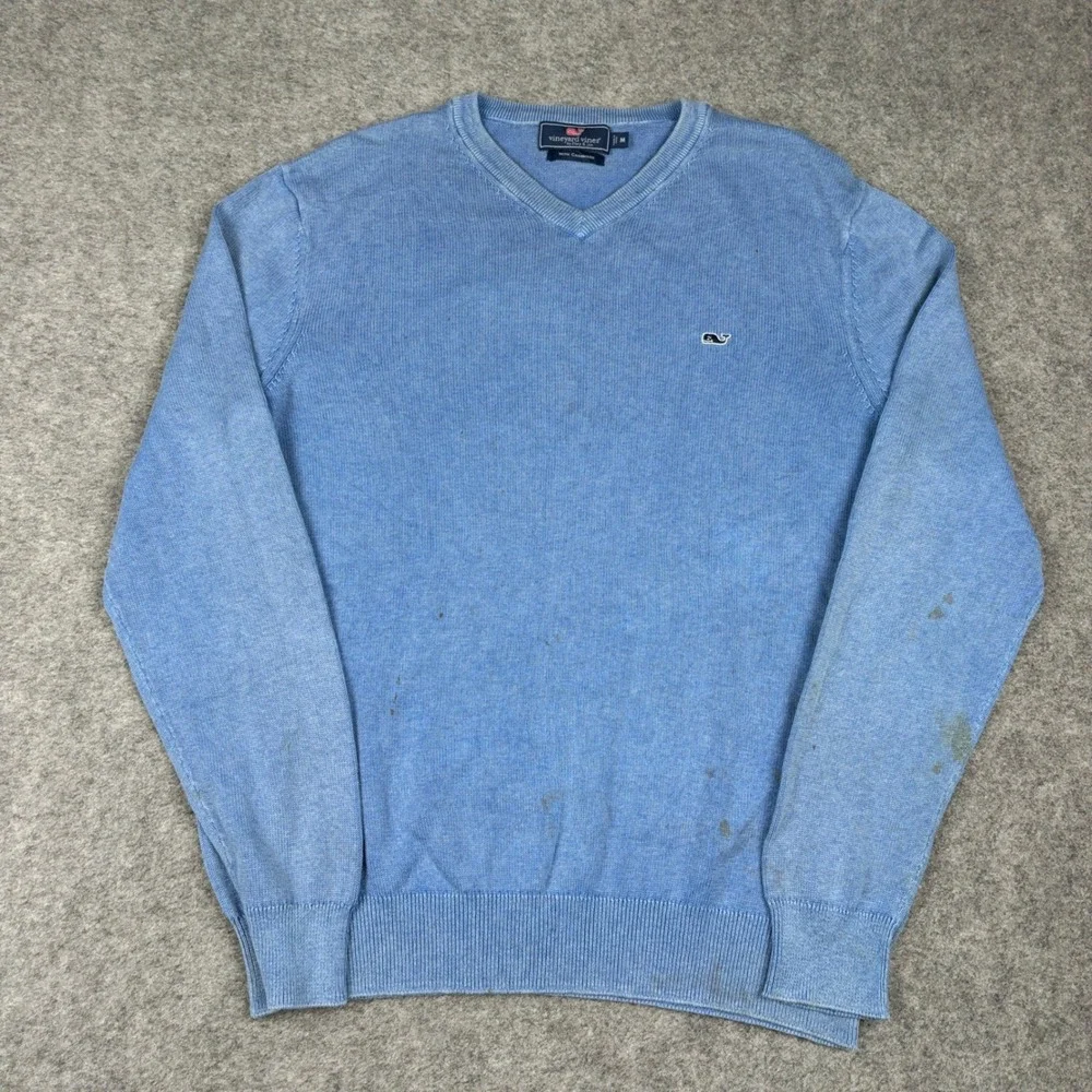 Vineyard Vines Sweater Mens Medium V-Neck Cashmere Blend Blue Whale Old Money